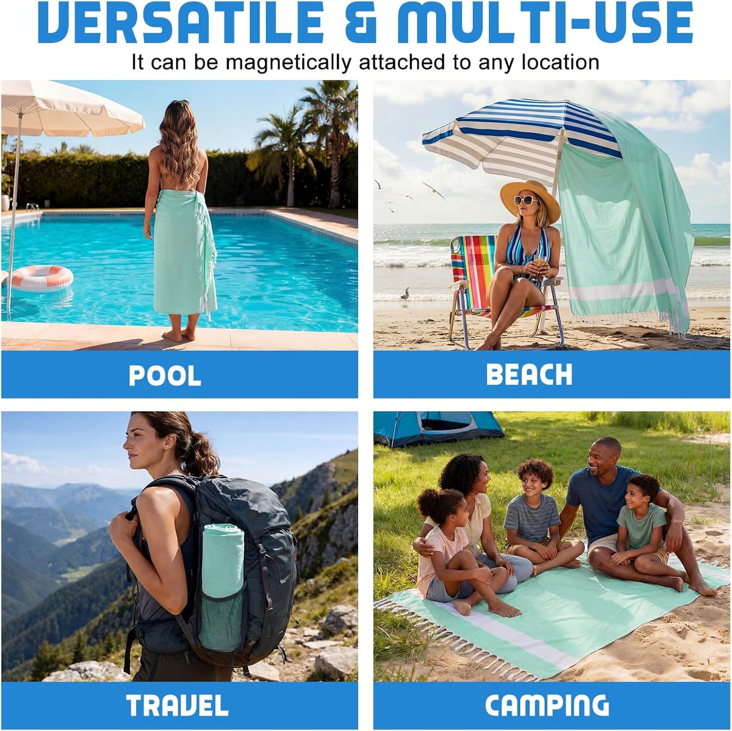 Lightweight Flat Weave XL Beach Towel for Pool, Travel & Summer Use