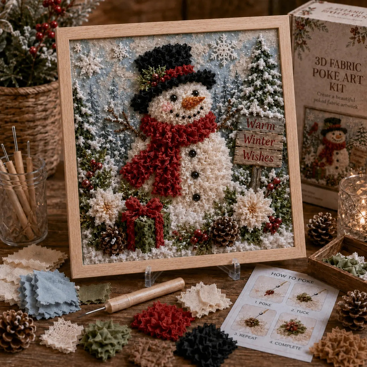 ⛄ DIY Snowman Fabric Poke Art Kit, Handmade 3D Christmas Holiday Decoration Craft Set