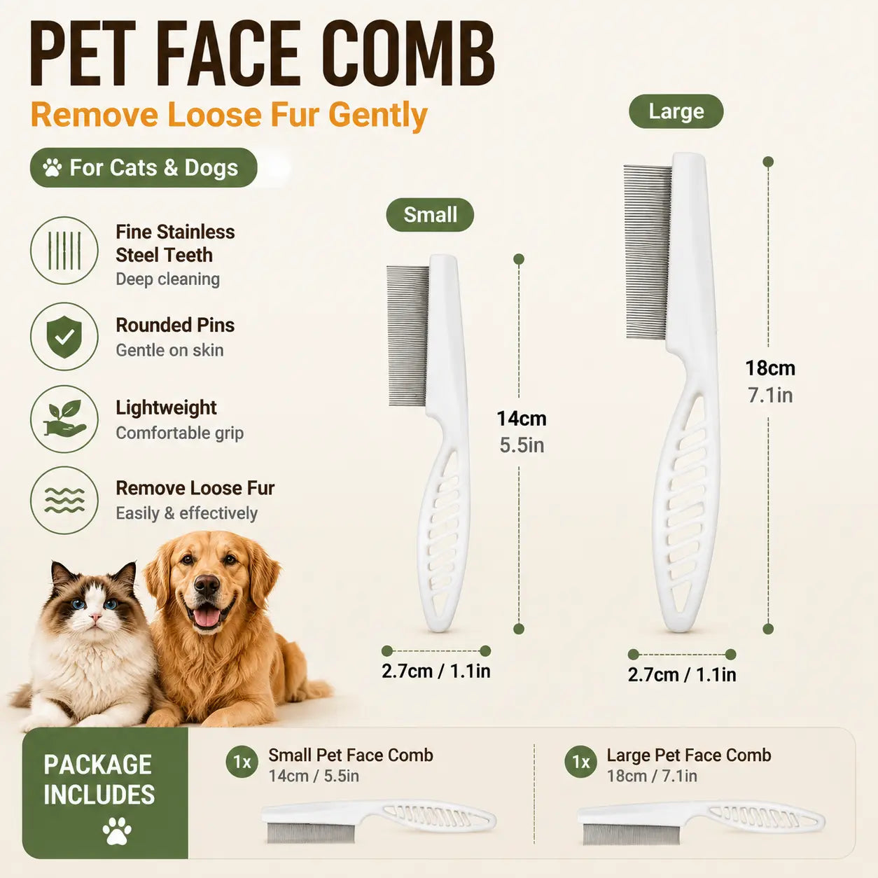 Pet Face Comb Set for Cats & Dogs, 2PCS