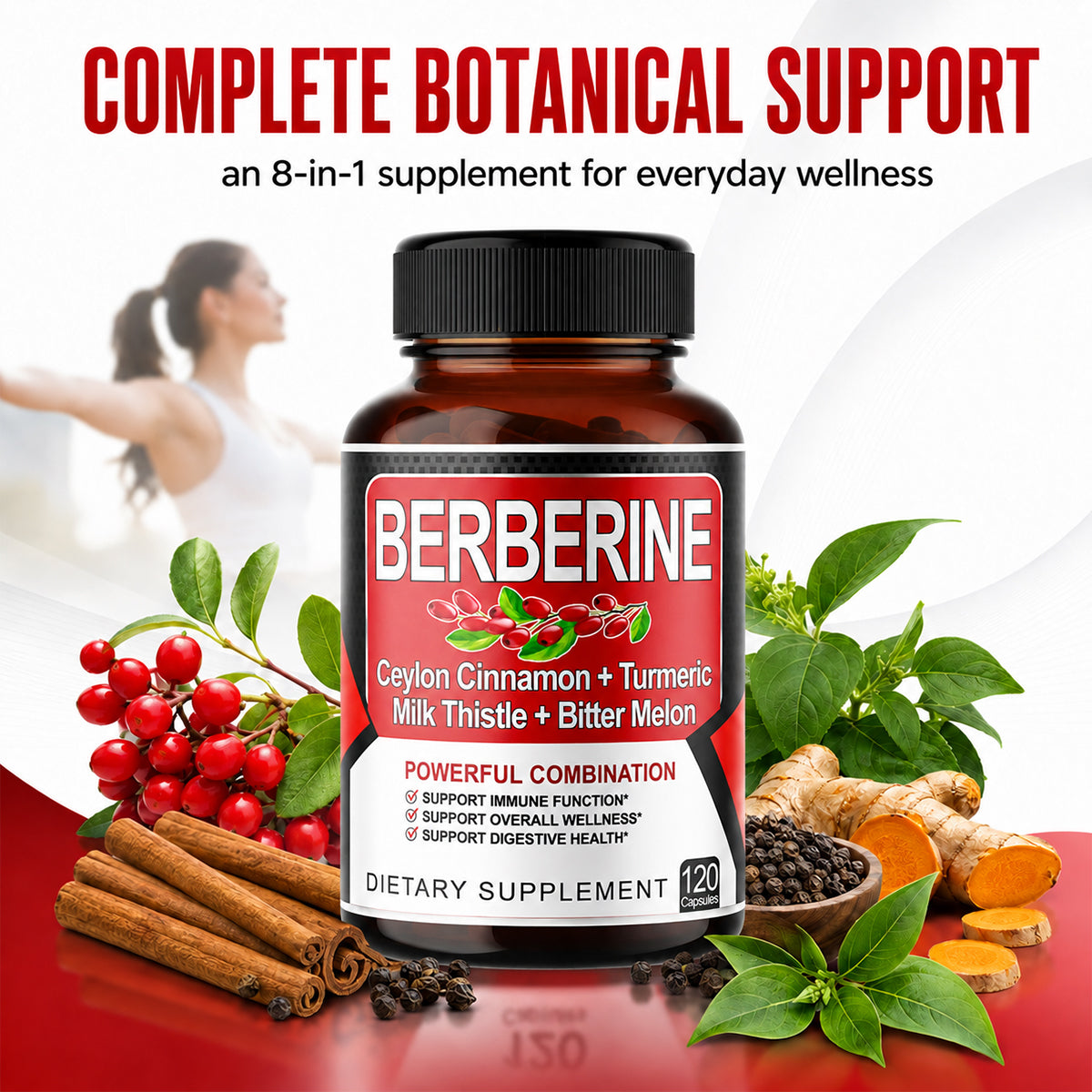 Advanced 8‑in‑1 Berberine Supplement with Cinnamon & Gymnema