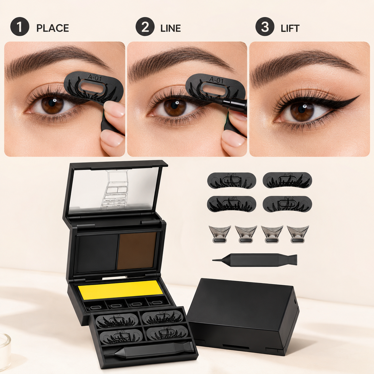 3-in-1 Winged Eyeliner Stencil Set for Beginners, Portable with Storage Case