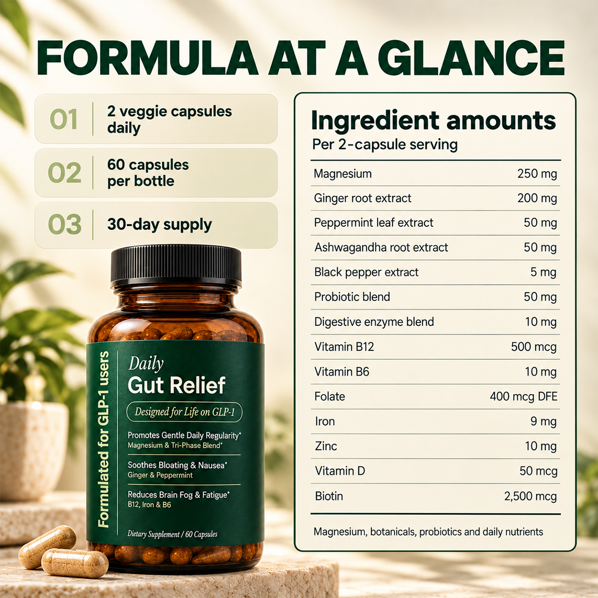 Daily Gut Relief Digestive Support Capsules, 60 Count