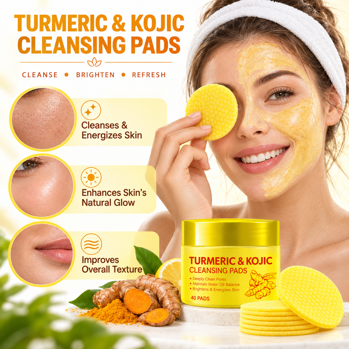 Turmeric Kojic Acid Facial Cleansing Skincare Pads