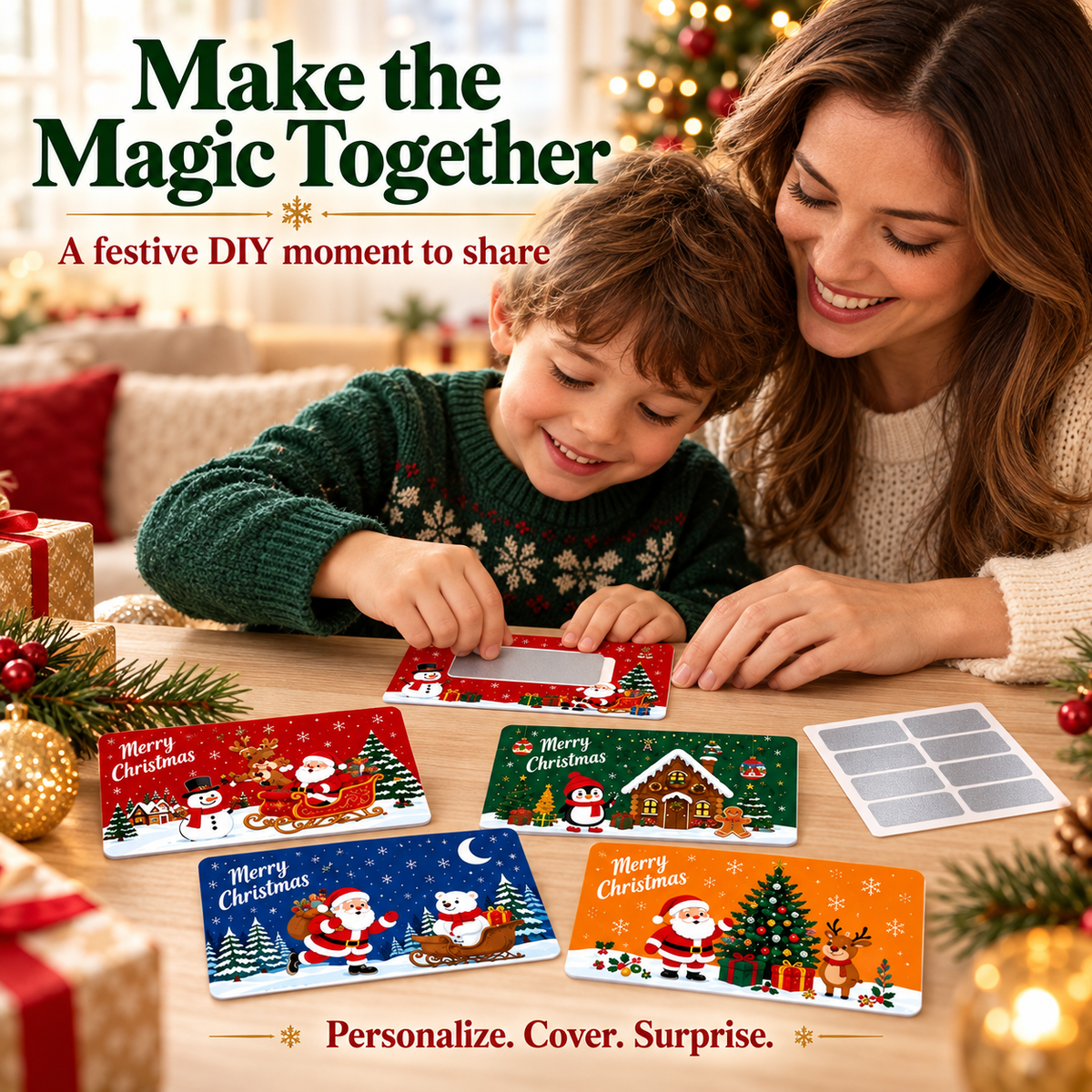 🎄60Pcs Kids Christmas Scratch Off Reward Cards, Xmas Party Supplies