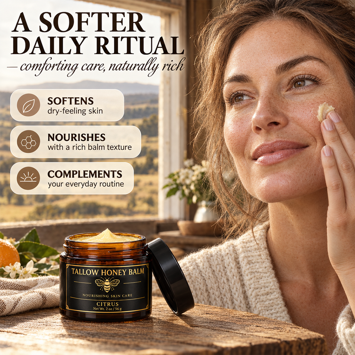 Beef Tallow and Honey Balm for Skin - Handmade All-Natural Moisturizer