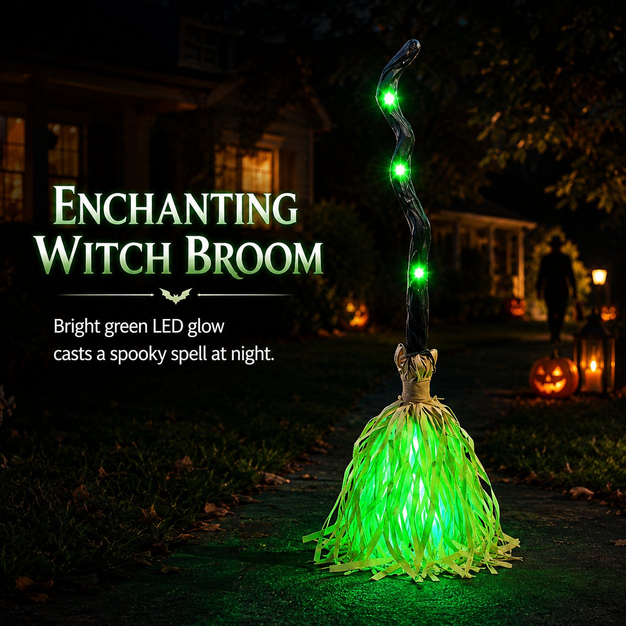 Animated Moving Witch Broom | Halloween Light & Sound Decor