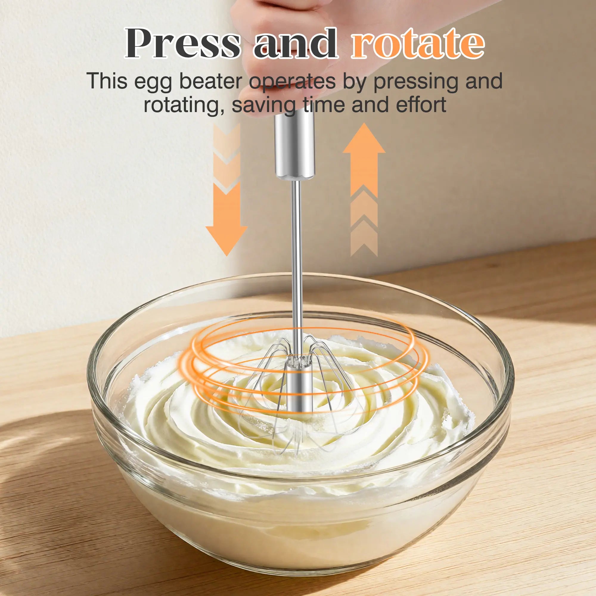 Press and rotate demonstration of the spring whisk