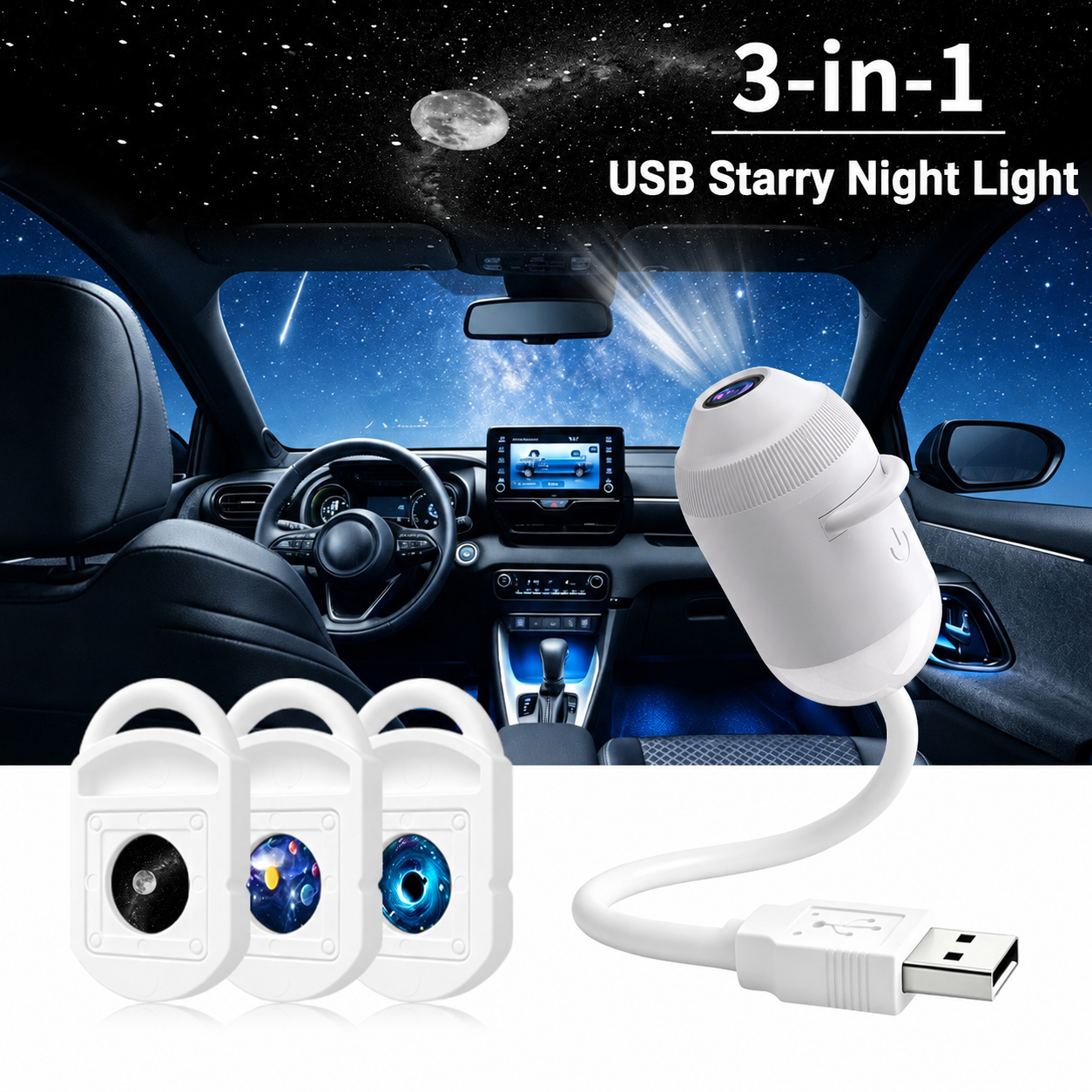 2-in-1 Galaxy Star Projector USB Night Light for Indoor Decor