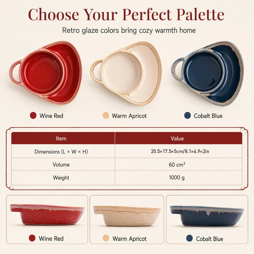 🍲Retro Ceramic Divided Baking Dish, Dual Compartment Vintage Serving Dish