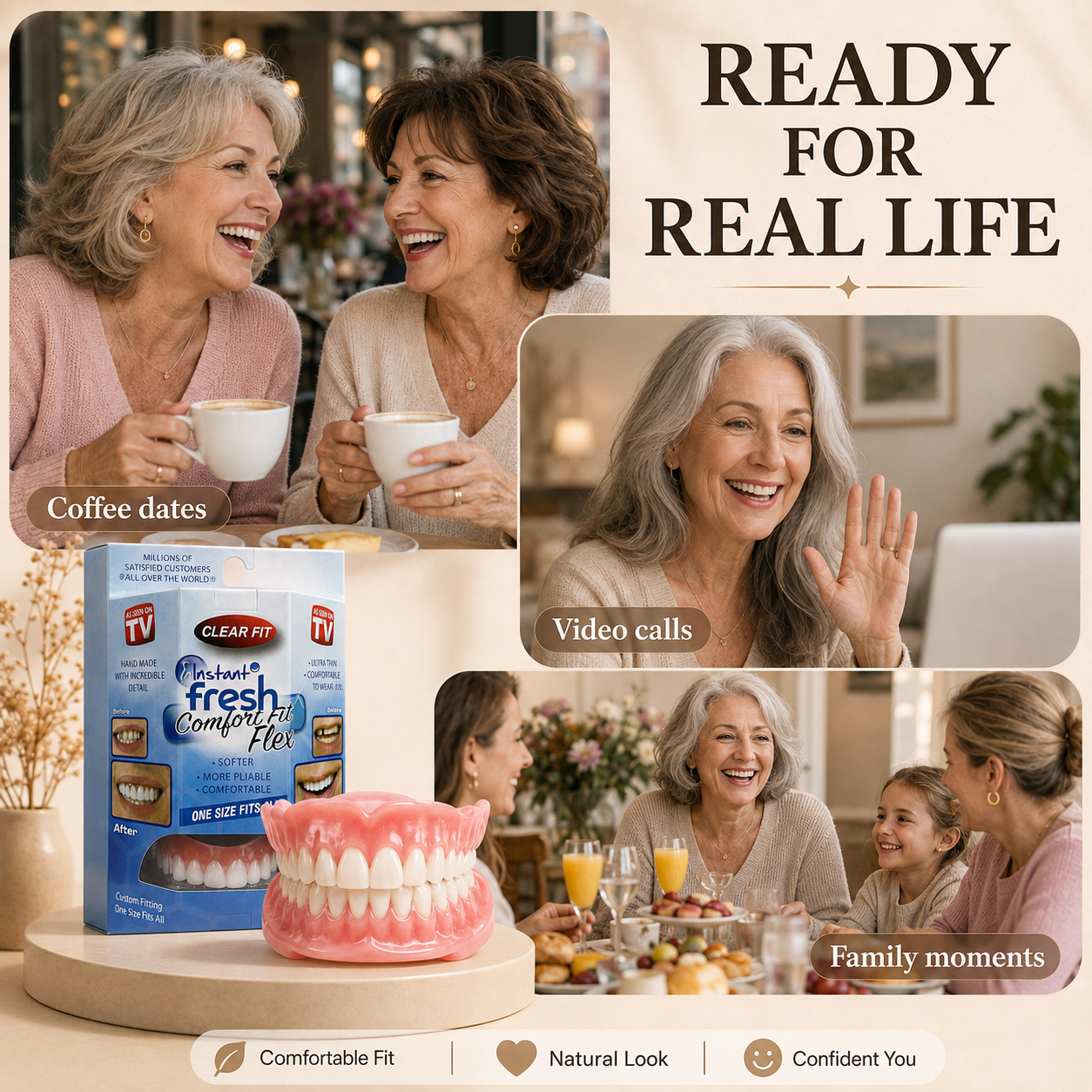 Comfort‑Fit Flexible Cosmetic Teeth for Senior Women