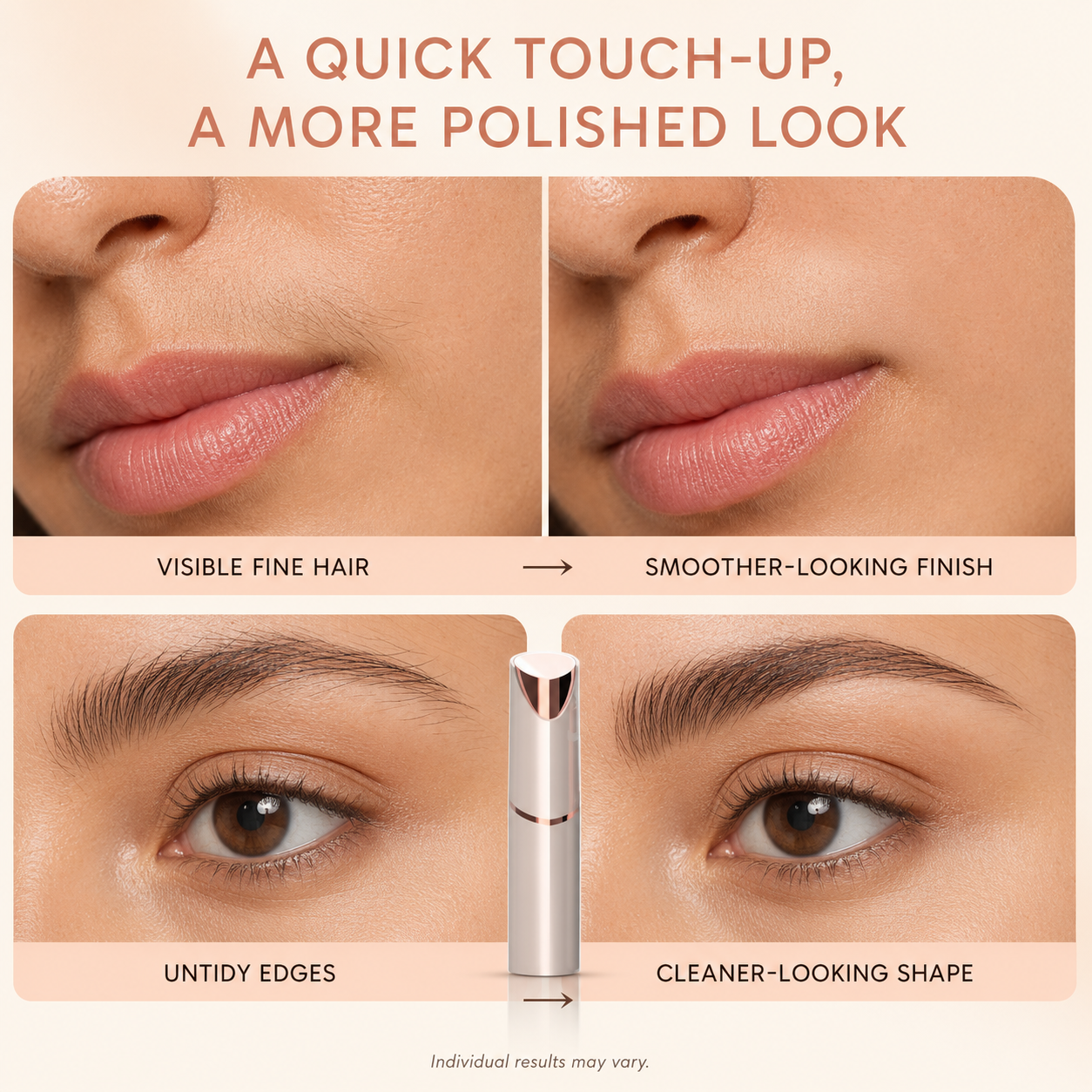 Facial peach fuzz and eyebrow detailing before and after comparison