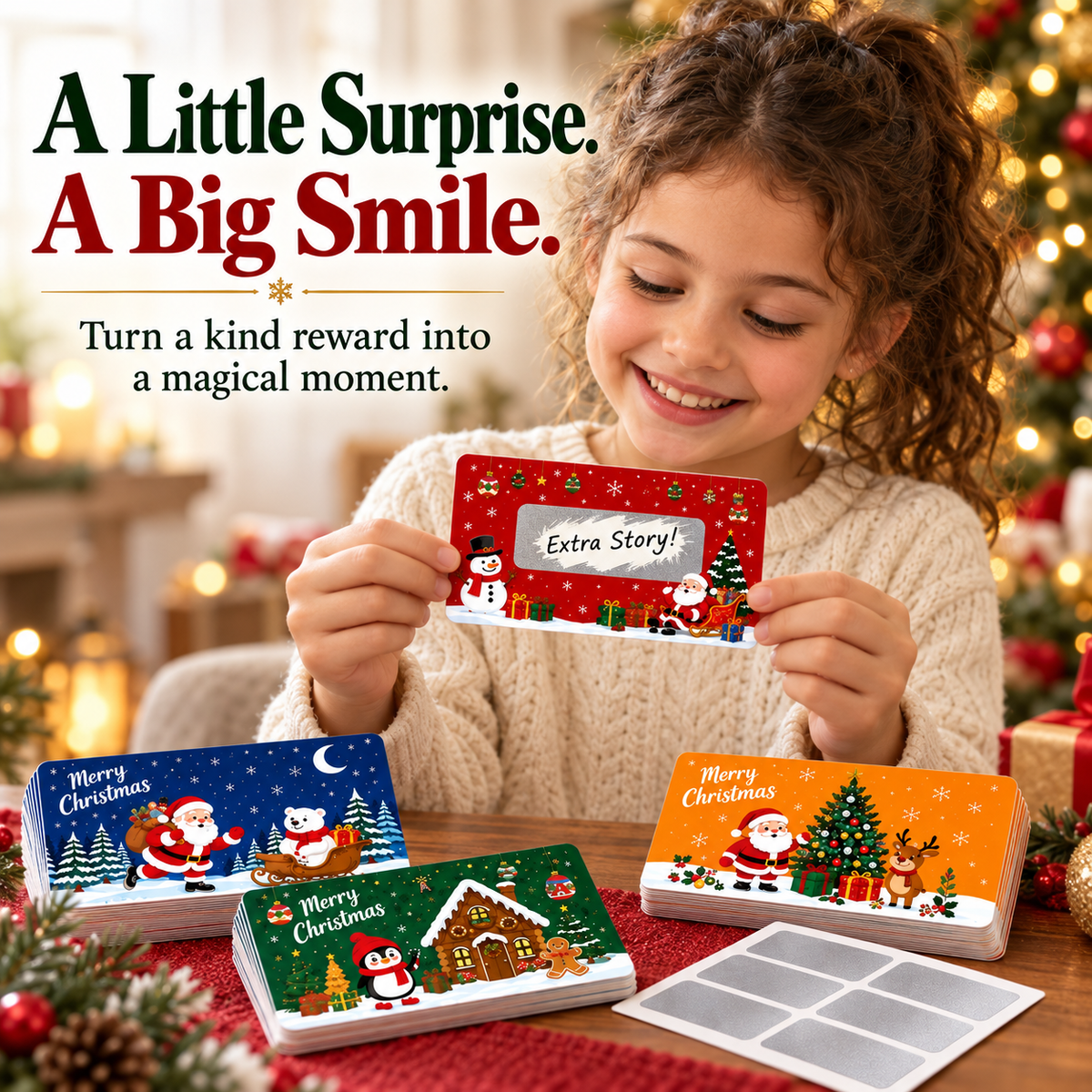 🎄60Pcs Kids Christmas Scratch Off Reward Cards, Xmas Party Supplies