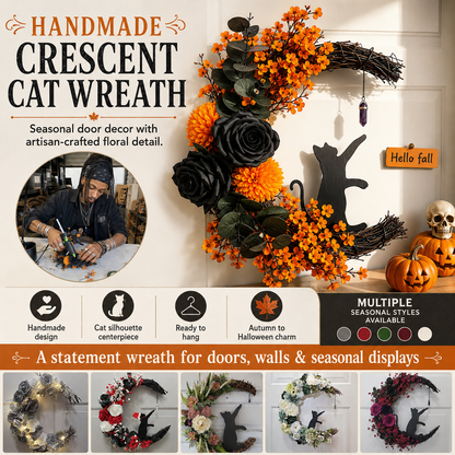 Handmade Halloween Cat Wreath🐈‍⬛🌙