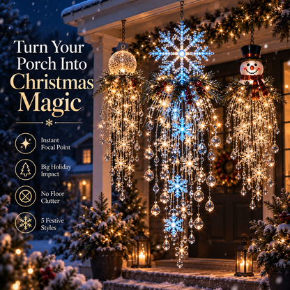 🎅 Christmas Hanging Snowflake & Crystal LED Light, Festive Porch Decoration ✨
