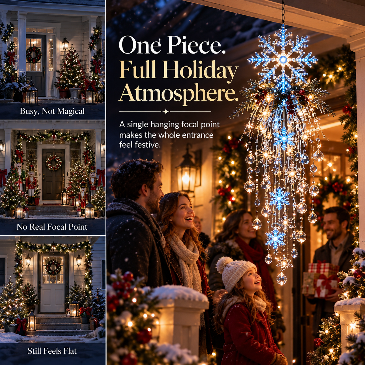 🎅 Christmas Hanging Snowflake & Crystal LED Light, Festive Porch Decoration ✨