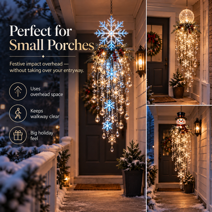 🎅 Christmas Hanging Snowflake & Crystal LED Light, Festive Porch Decoration ✨