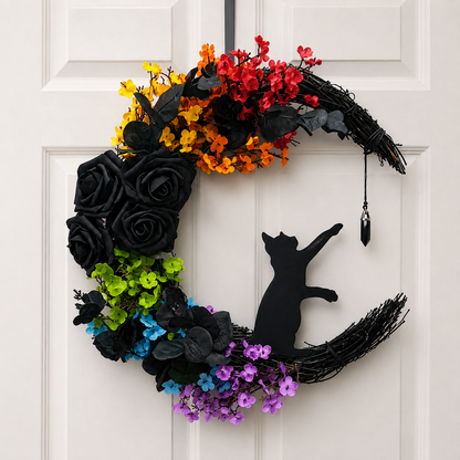 Handmade Halloween Cat Wreath🐈‍⬛🌙