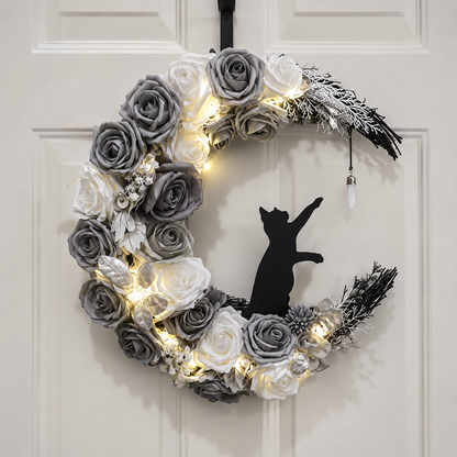Handmade Halloween Cat Wreath🐈‍⬛🌙