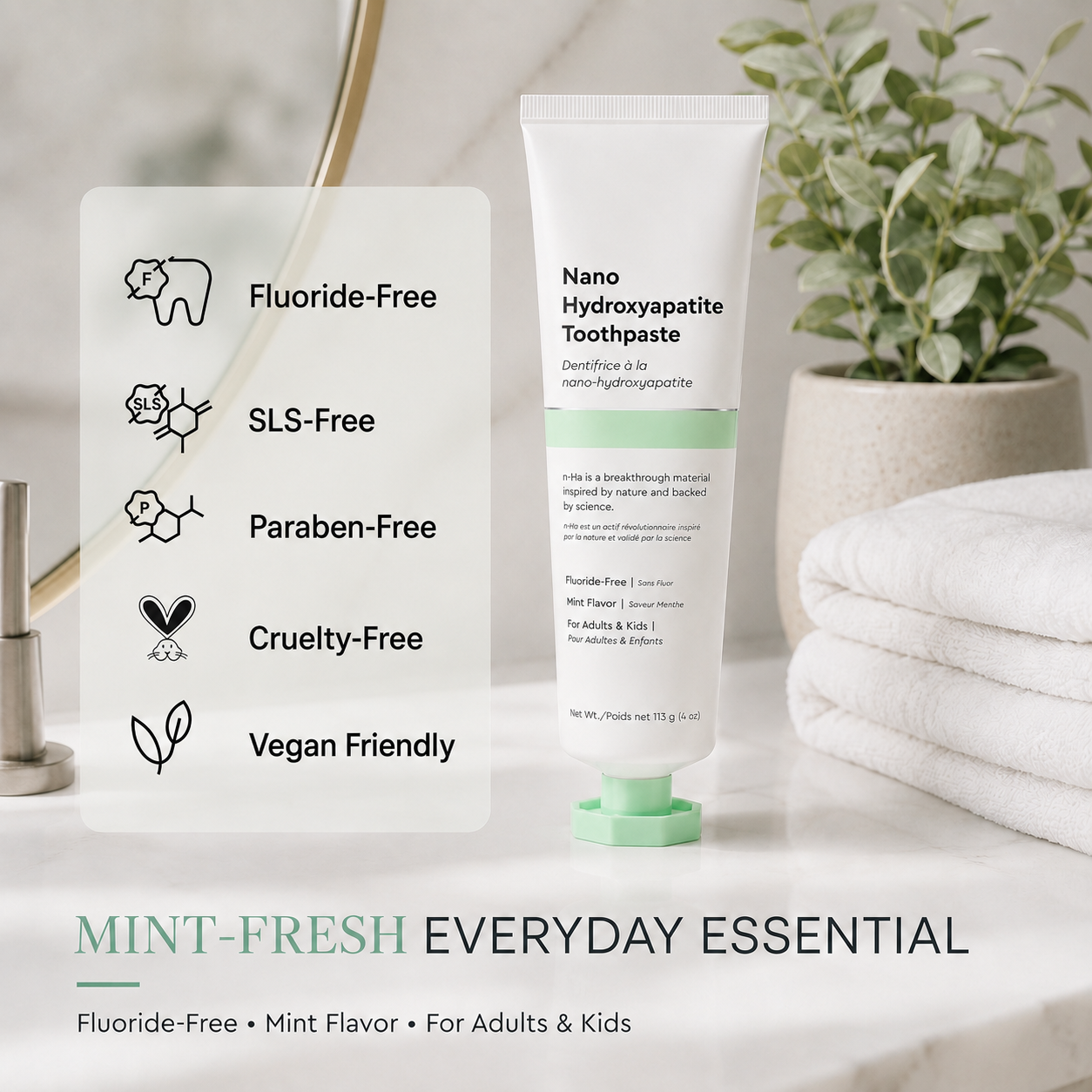 Fluoride‑Free Nano Hydroxyapatite Toothpaste, Mint Flavor for Adults & Kids
