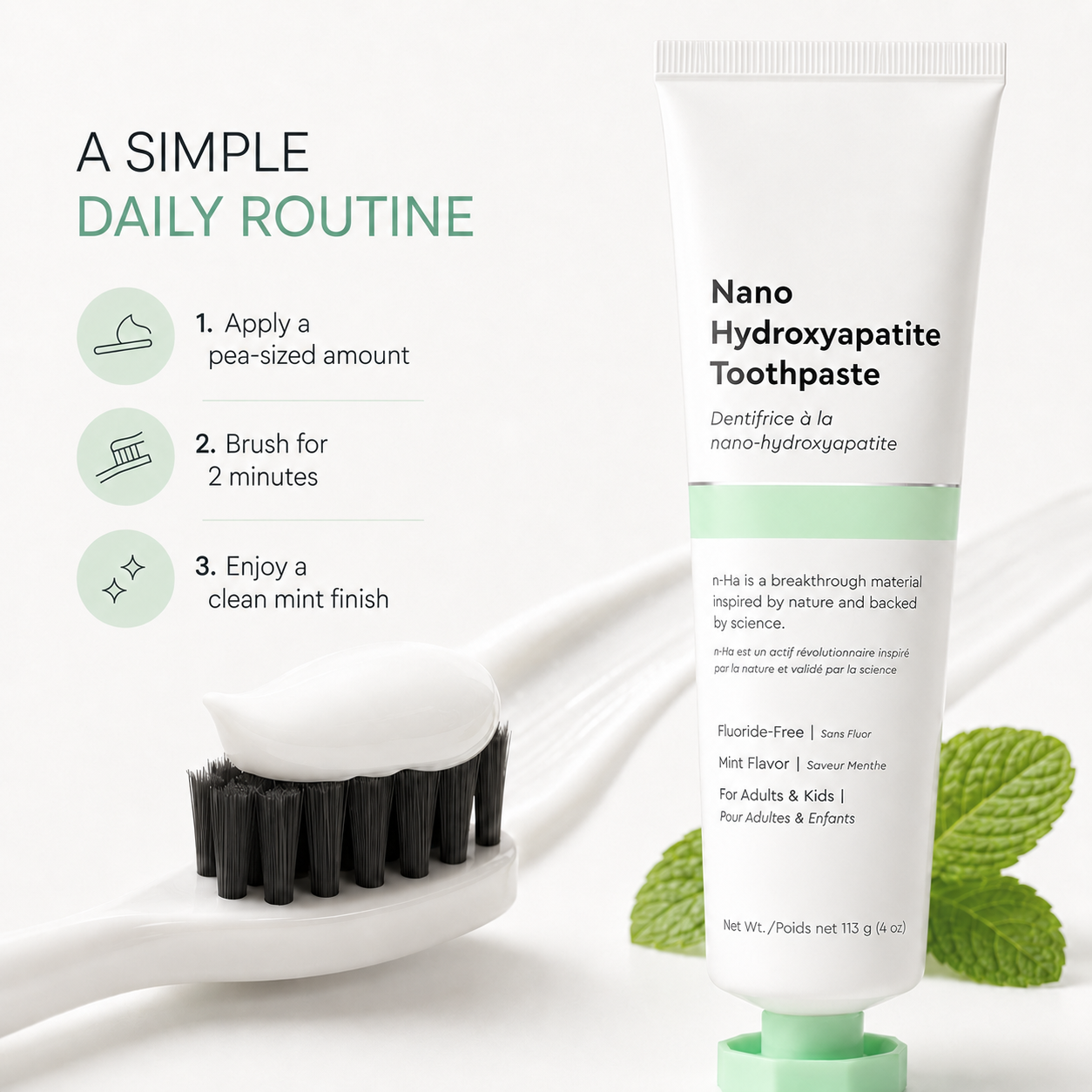 Fluoride‑Free Nano Hydroxyapatite Toothpaste, Mint Flavor for Adults & Kids