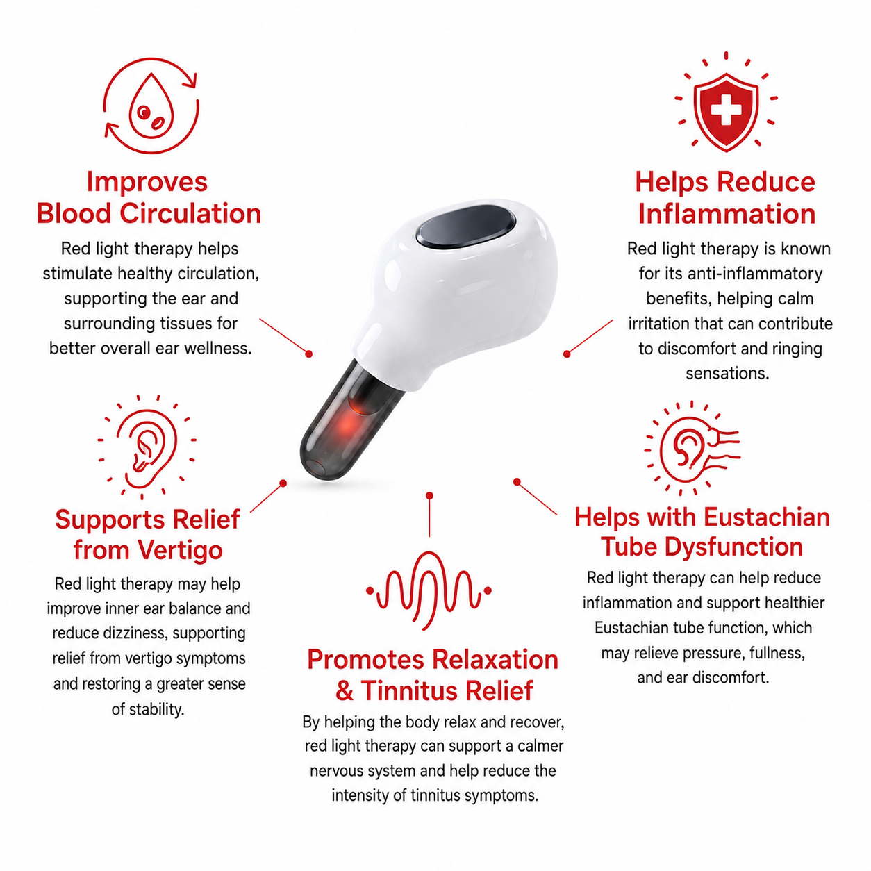 Rechargeable Red Light Ear Comfort Device