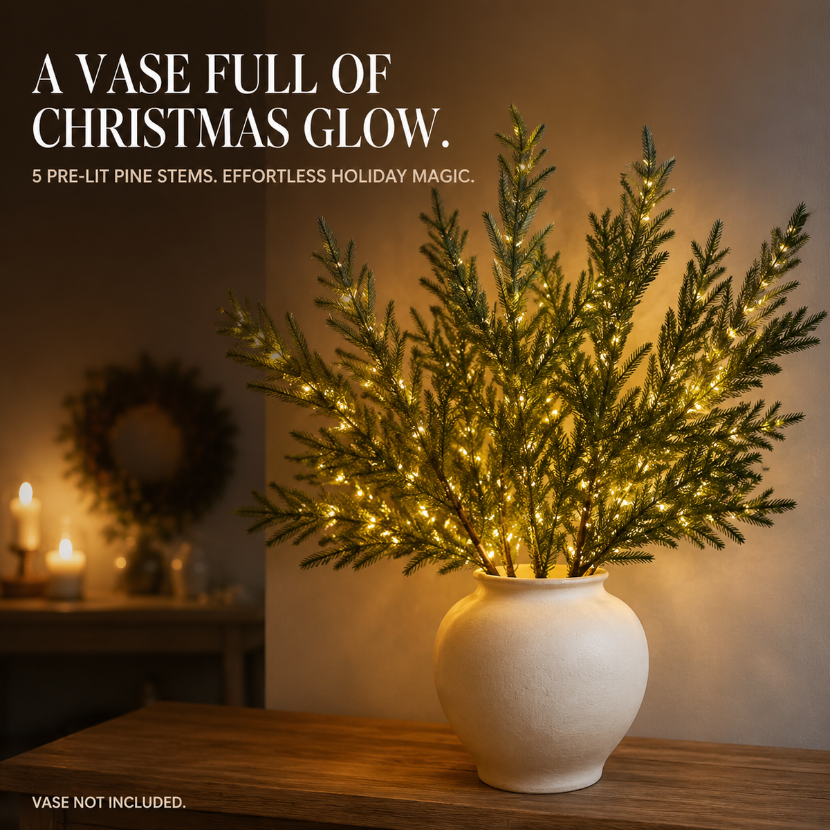 5-Piece Pre-Lit Norfolk Pine Twinkle Stems – A Vase Full of Christmas Glow ✨