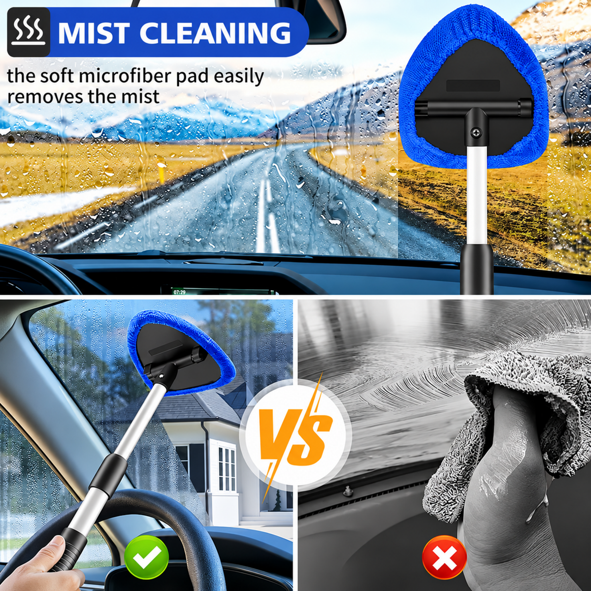 Windshield Cleaning Tool Set with Extendable Handle