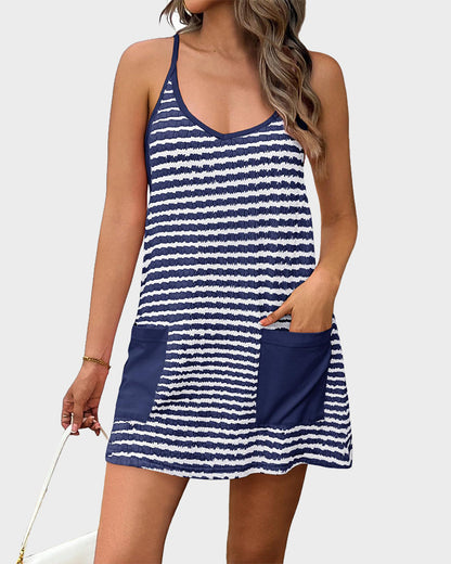 Casual Sleeveless Mini Dress With Built-In Shorts