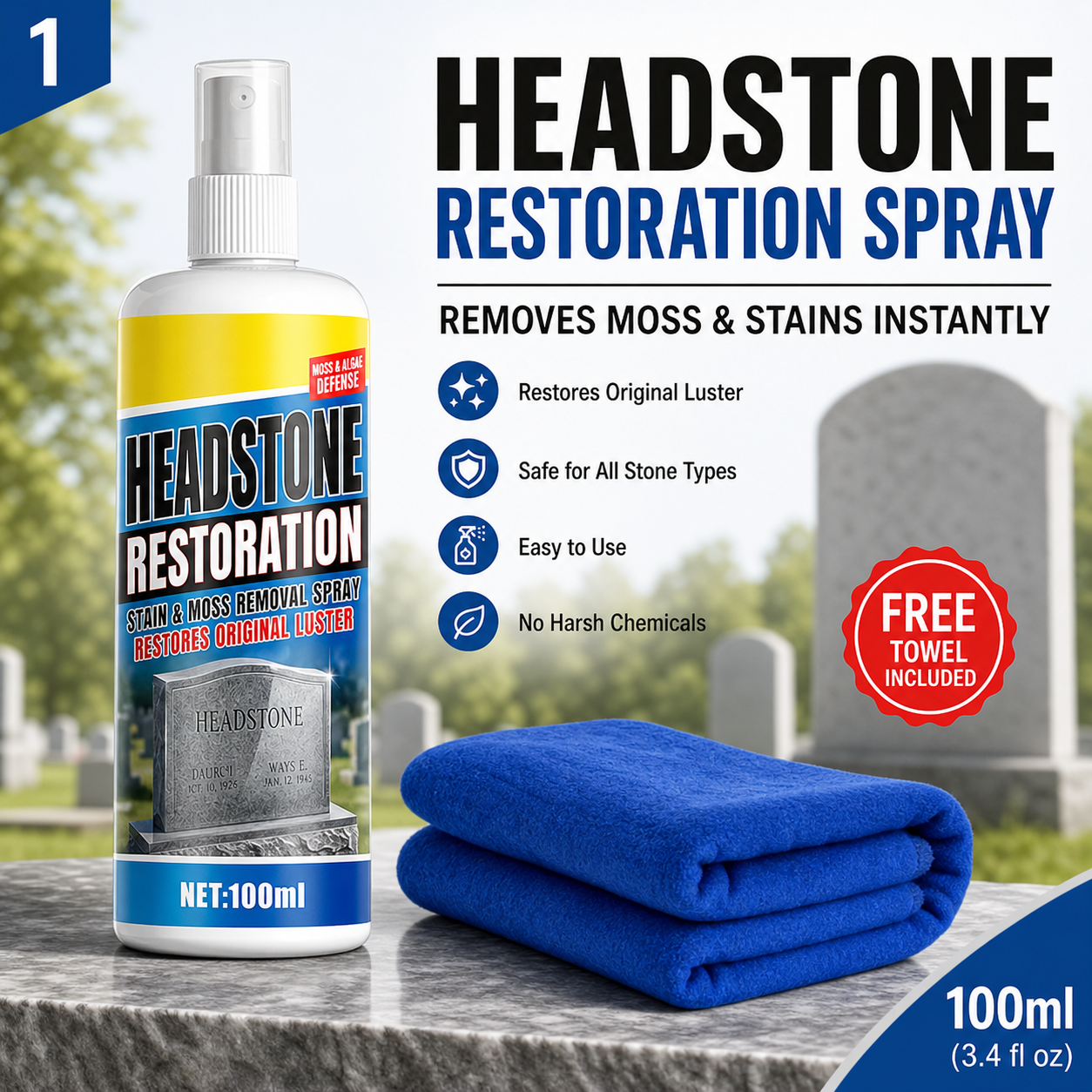 Fast-Acting Headstone Restoration & Cleaning Spray