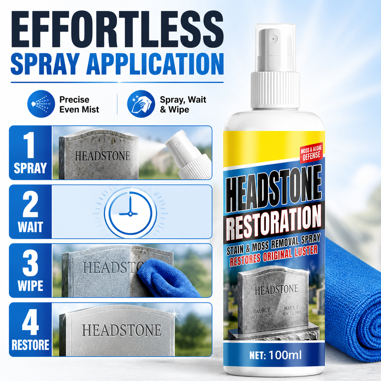 Fast-Acting Headstone Restoration & Cleaning Spray