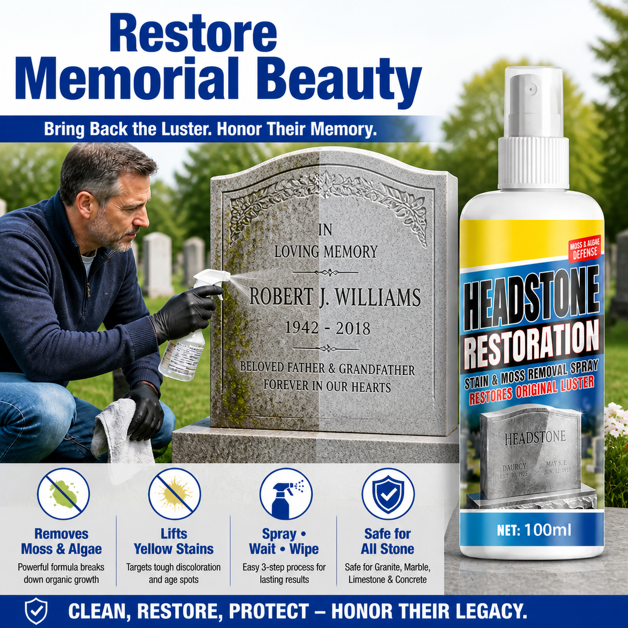 Fast-Acting Headstone Restoration & Cleaning Spray