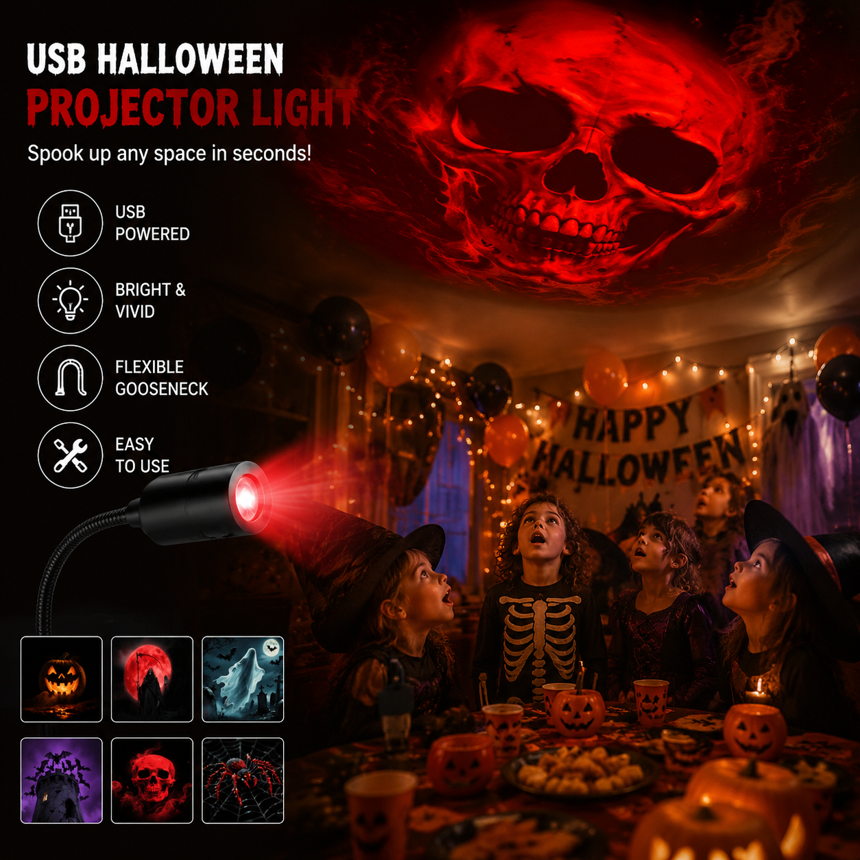 Plug-and-Play HD Halloween Horror Projector