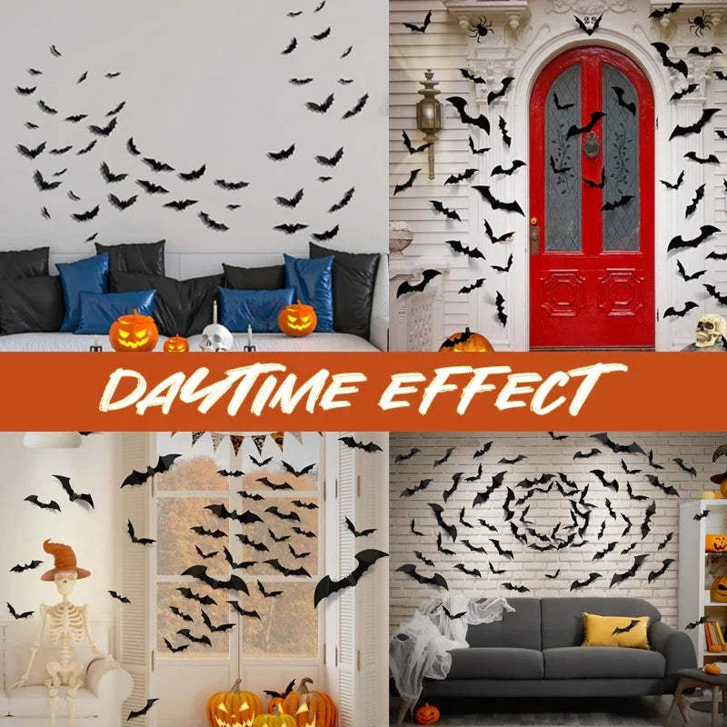 🦇Halloween LED Flying Bat Decorations - Glowing 3D Bat Wall Decor for Porch,Window, Door, Garage &Party Backdrop