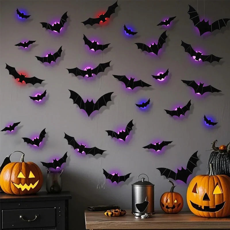 🦇Halloween LED Flying Bat Decorations - Glowing 3D Bat Wall Decor for Porch,Window, Door, Garage &Party Backdrop