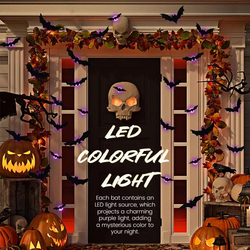 🦇Halloween LED Flying Bat Decorations - Glowing 3D Bat Wall Decor for Porch,Window, Door, Garage &Party Backdrop