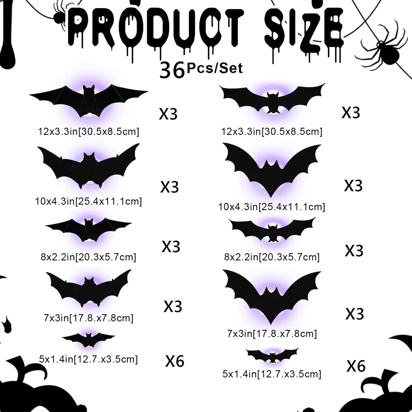 🦇Halloween LED Flying Bat Decorations - Glowing 3D Bat Wall Decor for Porch,Window, Door, Garage &Party Backdrop