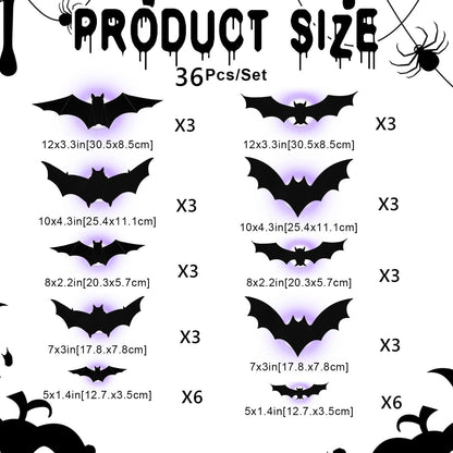 🦇Halloween LED Flying Bat Decorations - Glowing 3D Bat Wall Decor for Porch,Window, Door, Garage &Party Backdrop