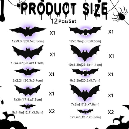 🦇Halloween LED Flying Bat Decorations - Glowing 3D Bat Wall Decor for Porch,Window, Door, Garage &Party Backdrop