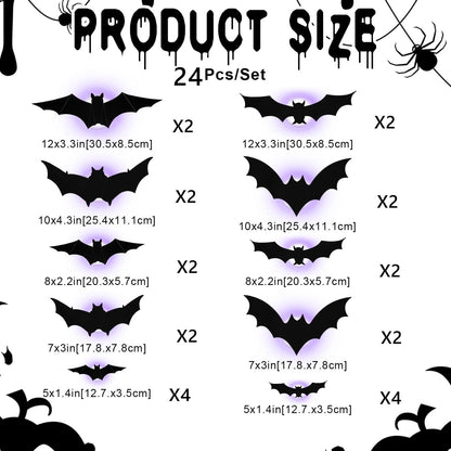 🦇Halloween LED Flying Bat Decorations - Glowing 3D Bat Wall Decor for Porch,Window, Door, Garage &Party Backdrop