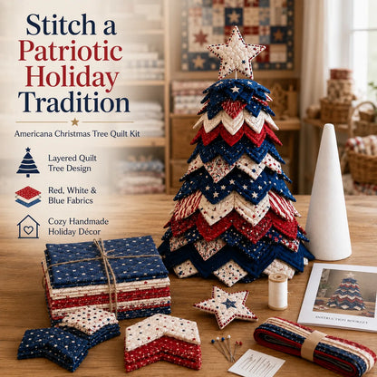🎄Americana Christmas Tree Quilt Kit – Easy Layered Fabric Holiday Décor for Quilting Lovers