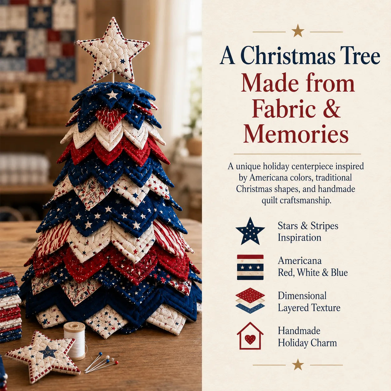 🎄Americana Christmas Tree Quilt Kit – Easy Layered Fabric Holiday Décor for Quilting Lovers