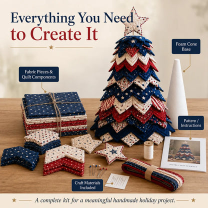 🎄Americana Christmas Tree Quilt Kit – Easy Layered Fabric Holiday Décor for Quilting Lovers