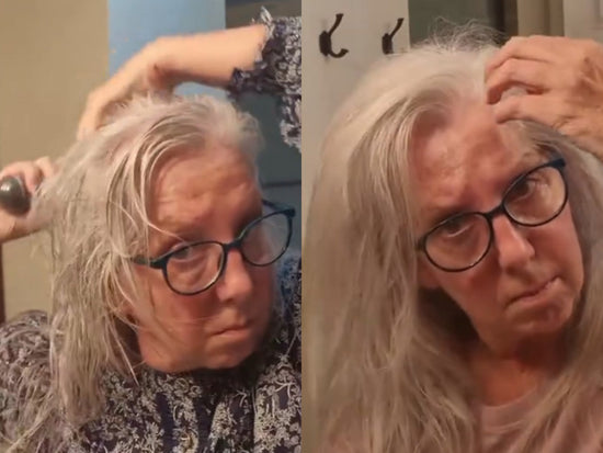 Customer photo showing styled hair