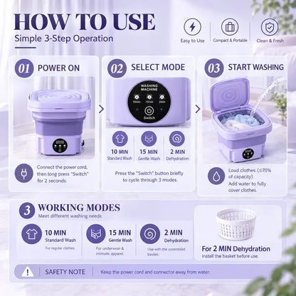 🧺 8L Portable Foldable Washing Machine with Spin Dryer – Compact Washer for Underwear & Socks