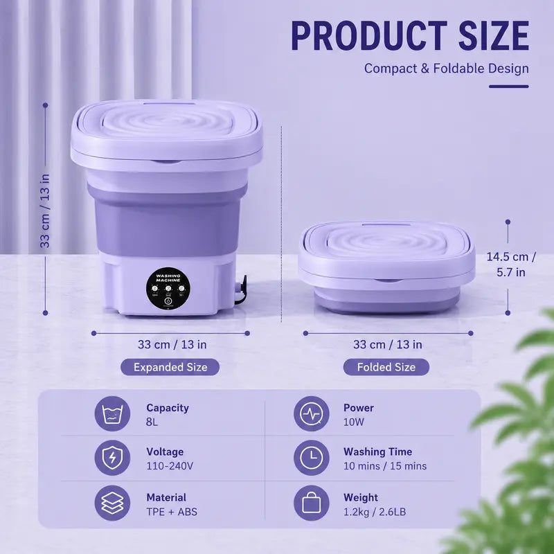 🧺 8L Portable Foldable Washing Machine with Spin Dryer – Compact Washer for Underwear & Socks