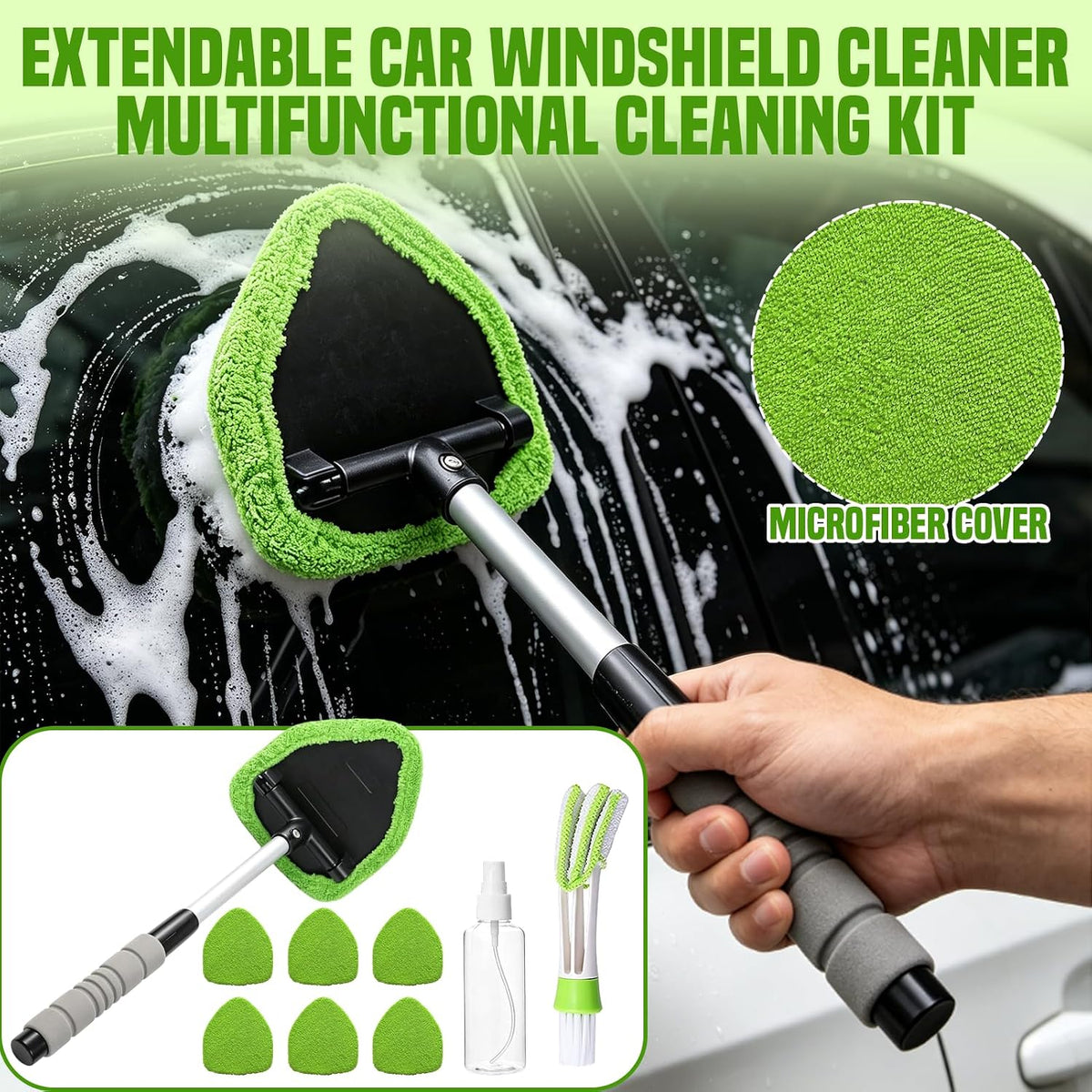 Windshield Cleaning Tool Set with Extendable Handle