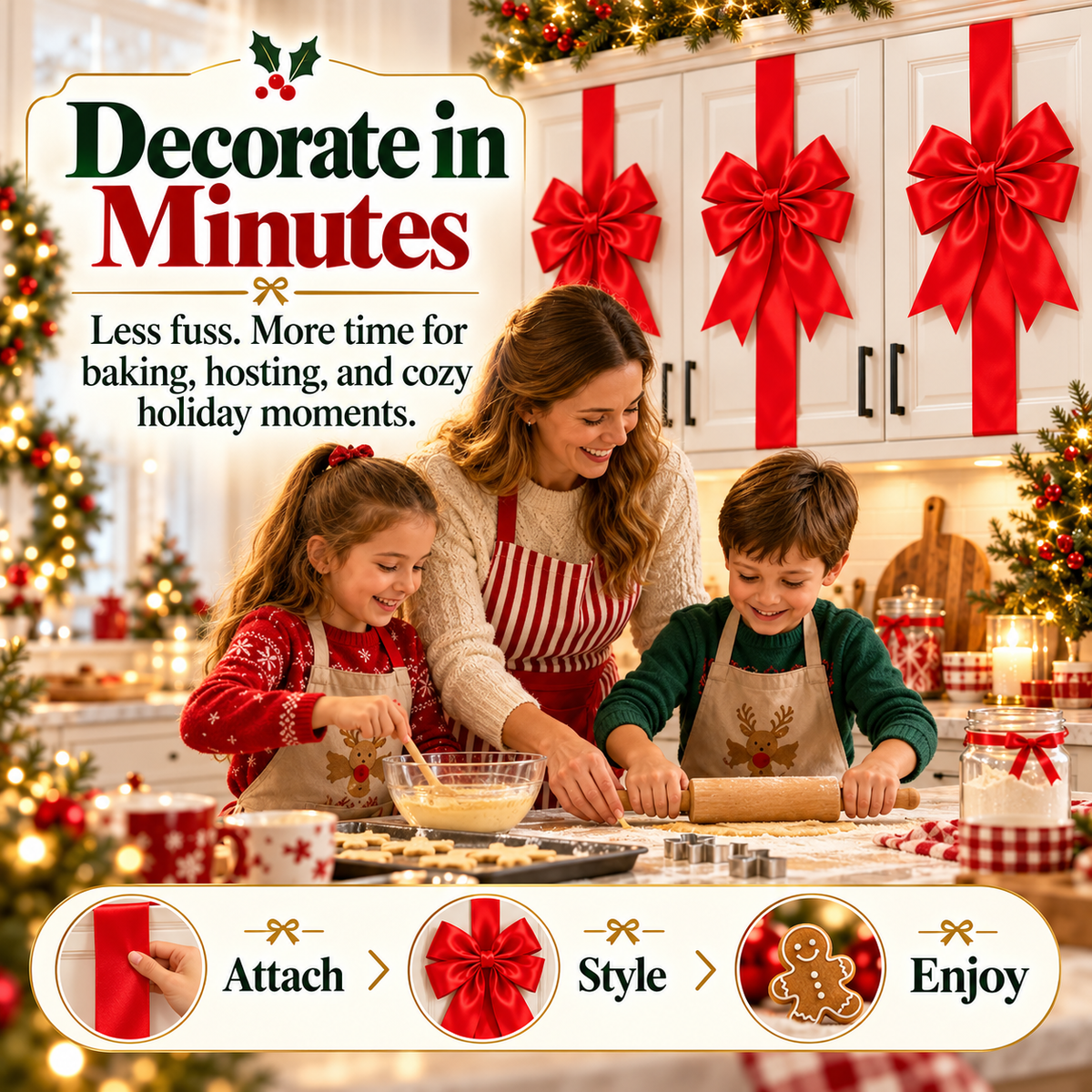🎀CHRISTMAS BOW RIBBON DECORATION🎄- FESTIVE DOOR & CABINET DECOR FOR THE HOLIDAYS