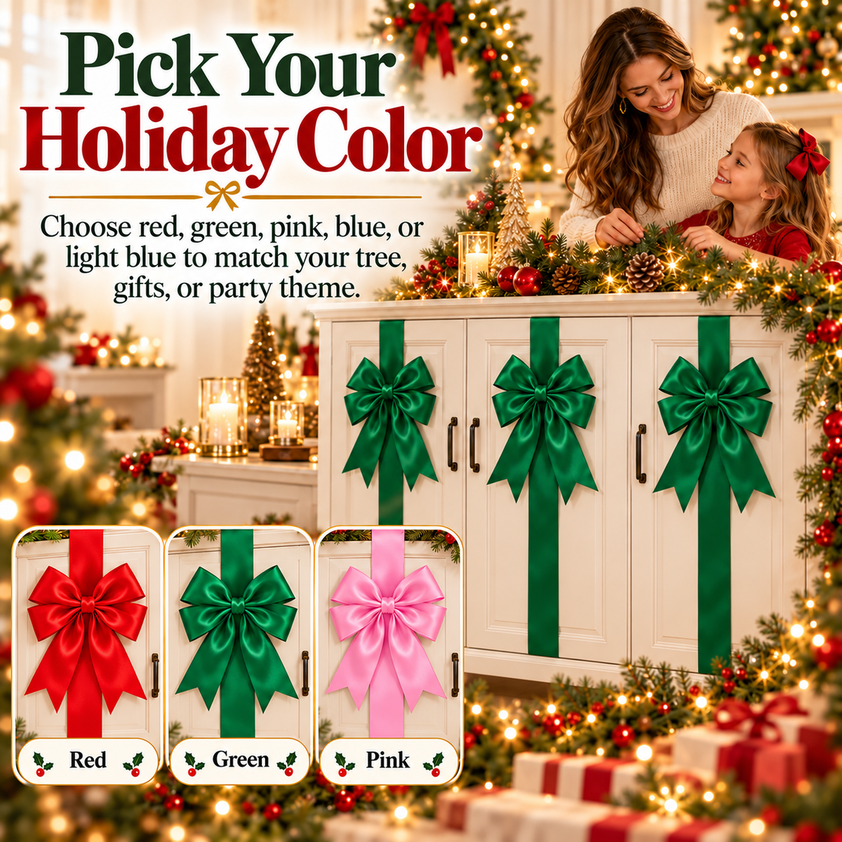 🎀CHRISTMAS BOW RIBBON DECORATION🎄- FESTIVE DOOR & CABINET DECOR FOR THE HOLIDAYS