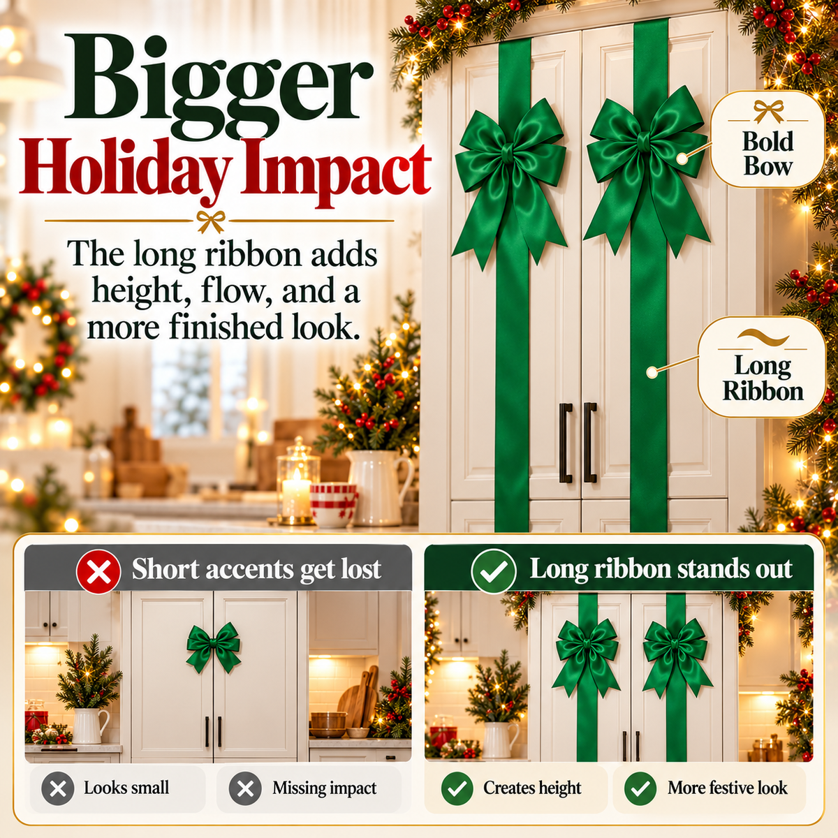 🎀CHRISTMAS BOW RIBBON DECORATION🎄- FESTIVE DOOR & CABINET DECOR FOR THE HOLIDAYS