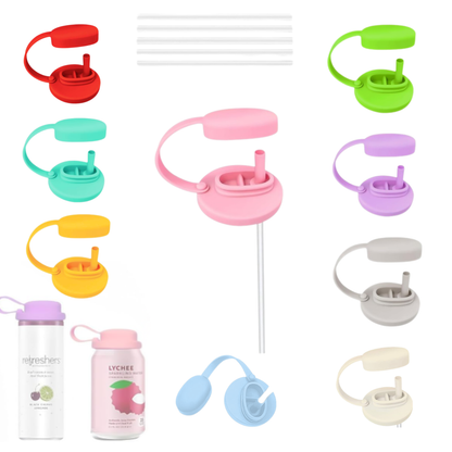 Silicone Can Lid Reusable Leakproof Airtight Cover with Straw and Handle